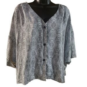 Worthington Women's V Neck Black White Button Up Career‎ Blouse Dolman Sleeve L